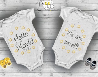 Body Strampleer for twin baby reveal/ Baby announcement baby gift twin.