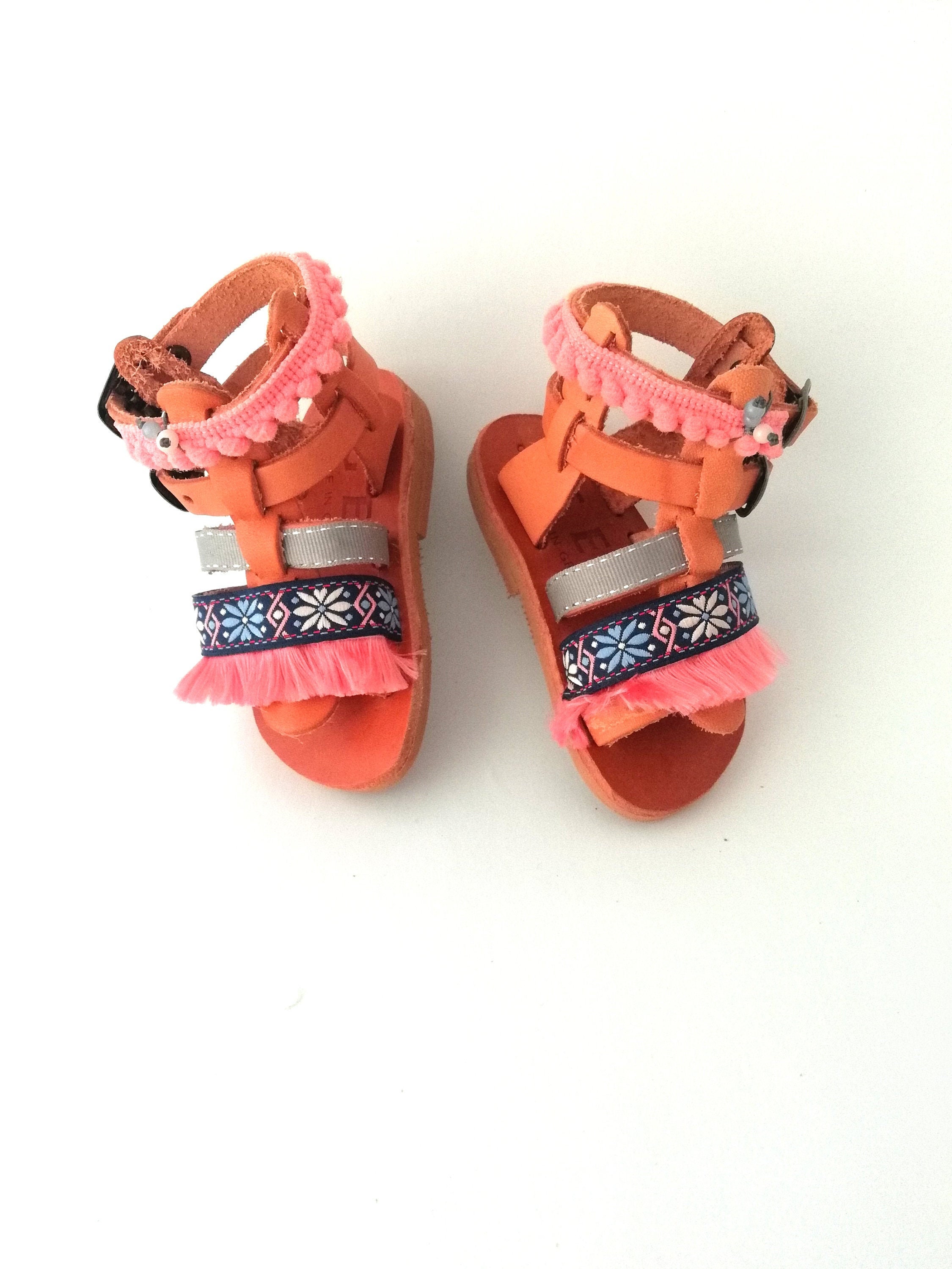 Pom Pom Baby Sandals From Greece Girls Gladiators Sandals Etsy