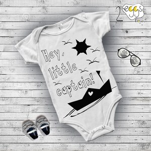 Infant clothing, Black and white, Nursery gift, Captain, Boat, Newborn boy clothes, Rock baby clothes, Baby boy nursery, baby boy summer image 2