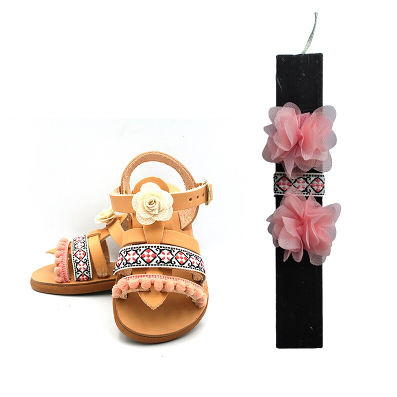 Greek Easter Lampada for Young Girl with leather sandals, Handmade sandals for girl, Gift for goddaughter, Easter gift for girls image 1
