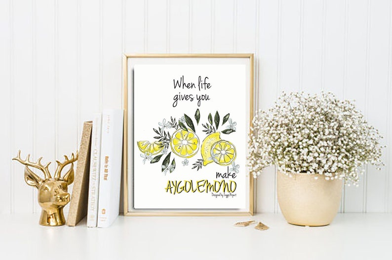 When life gives you lemons printable, Make aygolemono quote, INSTANT DOWNLOAD, Kitchen decor, Lemons printable, Lemons design, Lemons poster image 1