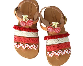 Sandals children made in Greece from Genuine leather~ Natural tanned from brown leather and rubber sole make lightweight shoes for kids