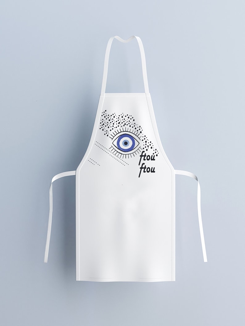 Ladies apron with evil eye protection symbol made in Greece/ Washed linen apron., image 1