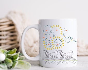 11oz Mugs animals with sheep painting/ Griechisch gemacht/ Greece art mug of ceramic mug/ 2 eggs project