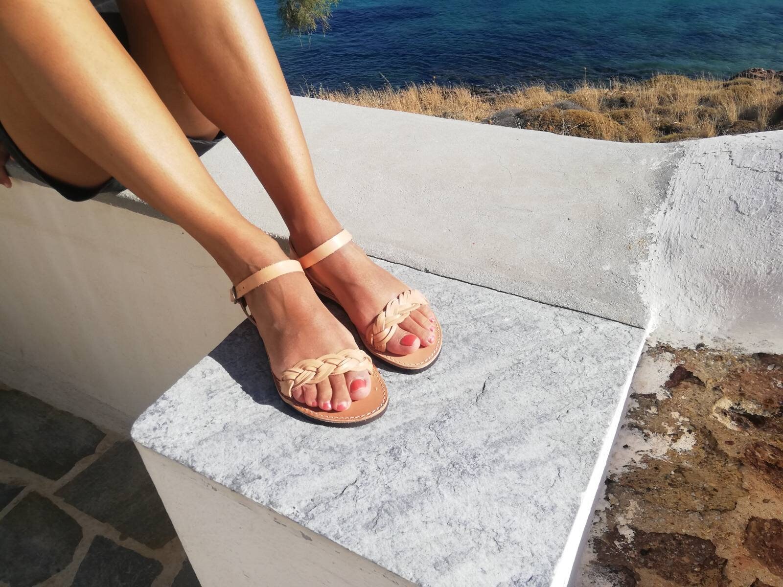Grecian Leather Sandals Made in Greece, Ankle Strap Sandals Women ...