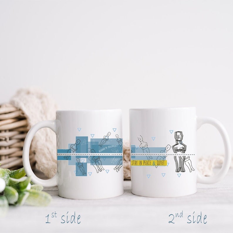 Cycladic Idols Mugs with holder/ Handpainted ceramic Coffee Mug for 2/ Cycladic figurines/Blue ceramic Mugs mum from Greece. image 1