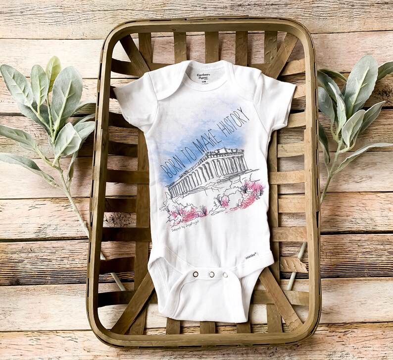 Griechisches Baby Geschenk mit Parthenon Skizze Born um Geschichte Baby Outfit zu machen. Bild 1