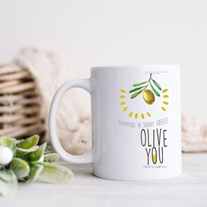 Olive me mugs for couple in set of 2 souvenirs from Greek / Olive tree print made in Greece by 2eggsproject / I love Greece gifts image 5