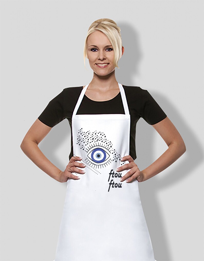 Ladies apron with evil eye protection symbol made in Greece/ Washed linen apron., image 2