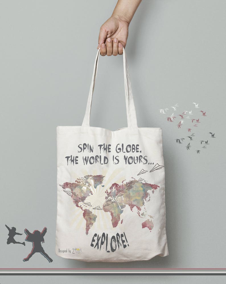 World map tote bag, tote bag canvas quote, gift for travel lover, explore the world, cotton bag tote, traveler gift, travel map of the world image 3