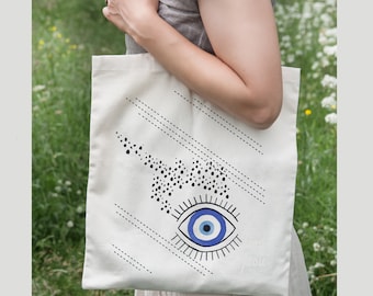 Evil Eye Tote Bag For Your Shopping,Shoulder Bag,Shopper Tote, Beach Bag,Natural Cotton Bag,Eco Friendly Bag, Made in Greece by 2eggsProject