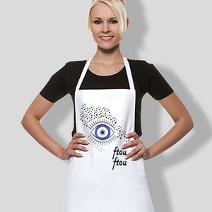 Ladies apron with evil eye protection symbol made in Greece/ Washed linen apron., image 6