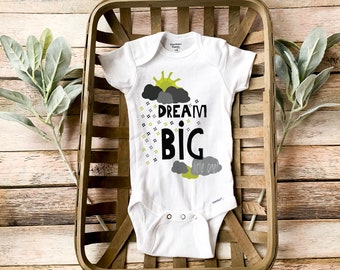 Dream Big little one bodysuit, Cute Baby clothes, Baby Gift, Funny Baby Onesie, Baby sleepsuit, Baby Bodysuit short sleeve white, Handmade