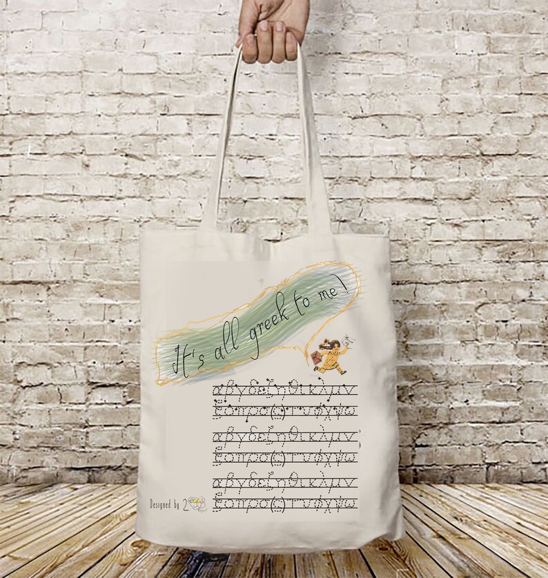 Greek Letters Tote Bags Canvas With Saying its All Greek to Me Makes