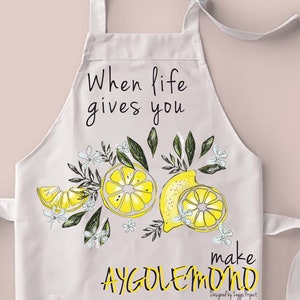 When life gives you lemons apron/ Greek souvenir/ AYGOLEMONO/ Greek cuisine apron/ Made in Greece. image 7