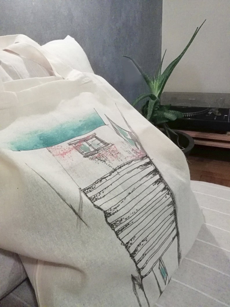 Greek island art, Greek tote bag, printed bags, Architect gift, Cotton tote bag, hand drawn art, greek art, summer tote bag, Amorgos house 2 image 10