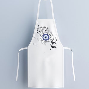 Ladies apron with evil eye protection symbol made in Greece/ Washed linen apron., image 7