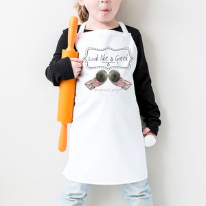 Kids apron personalized made in Greece, TSAROUCHI design on kids apron, Cook like a Greek saying on apron for kids, Greek cuisine lovers image 4