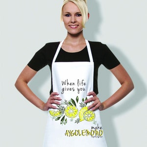 When life gives you lemons apron/ Greek souvenir/ AYGOLEMONO/ Greek cuisine apron/ Made in Greece. image 4