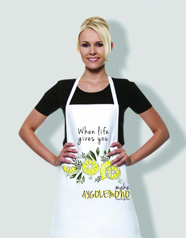 When life gives you lemons apron/ Greek souvenir/ AYGOLEMONO/ Greek cuisine apron/ Made in Greece. image 4