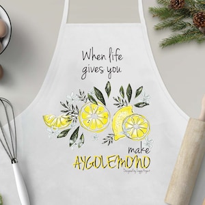 When life gives you lemons apron/ Greek souvenir/ AYGOLEMONO/ Greek cuisine apron/ Made in Greece. image 1