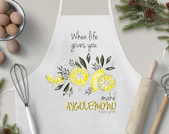 When life gives you lemons apron/ Greek souvenir/ AYGOLEMONO/ Greek cuisine apron/ Made in Greece.