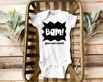 Infant baby clothes, Bam, Pregnancy announcement, Gift for new mom, Newborn baby boy coming home outfit, New dad gift, Funny baby clothes