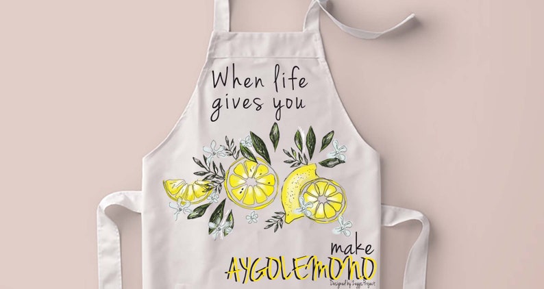 When life gives you lemons apron/ Greek souvenir/ AYGOLEMONO/ Greek cuisine apron/ Made in Greece. image 3