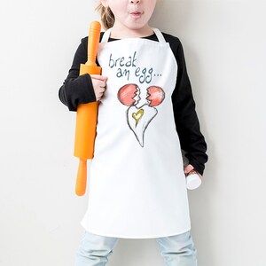 Break an egg kids apron, Love eggs design for child' s apron, Cotton cooking apron for girls, Funny quote apron for kids, Made in Greece image 2