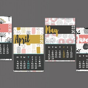 2022 monthly planner Date calendar with flower cards in pink makes cute planner monthly tabs. Instant download wall calendar image 3