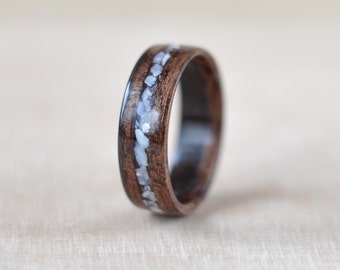 Ebony makassar & bague avec Perle en bois cintré