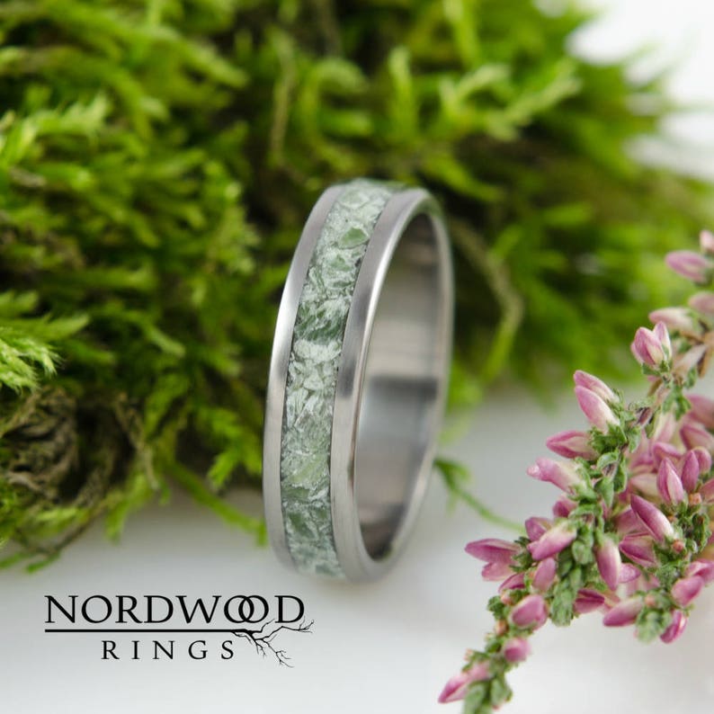 Titanium & Nephrite Ring, wedding ring, anniversary, gift, for her zdjęcie 2