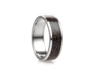 Titanium & Volcanic rock, Red Jasper, wedding ring, anniversary, gift, for her