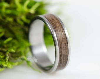 Titanium & American Walnut Ring, titanium ring, wedding ring, anniversary, gift, for him, for her