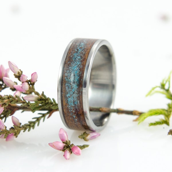 Titanium &Rosewood Galaxy ring, titanium ring, houten ring, houten ring, melkweg, bruiloft