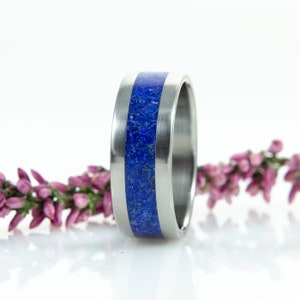 Titanium & Lazurite, lapis lazuli Ring, wedding ring, anniversary, gift, for her image 1