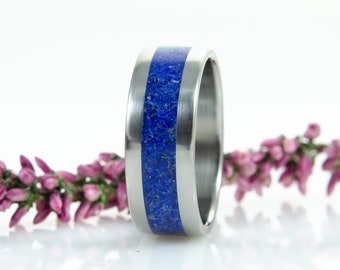 Titanium & Lazurite, lapis lazuli Ring, wedding ring, anniversary, gift, for her