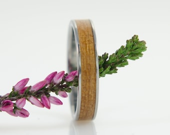 Titanium & Cherry Wood, ring, titanium ring, titanium wood ring, wedding