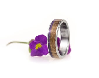 Bague Titane GOLDEN MADRONA et AMETHYST, alliance, anniversaire, cadeau, pour elle