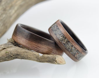 Ebony makassar and Baltic sand wooden rings, set, bentwood rings, wedding rings