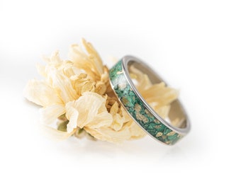 Titanium & Malachite, Braas, wedding ring, anniversary, gift, for her