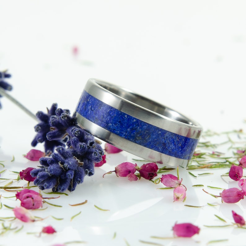 Titanium & Lazurite, lapis lazuli Ring, wedding ring, anniversary, gift, for her image 2