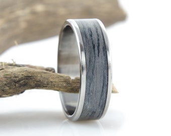 Titanium & Grey Oak Ring, titanium ring, wooden ring, wedding ring, anniversary