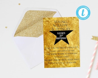 Invito di compleanno a tema Hamilton: Stella d'oro, modello personalizzabile (download digitale)