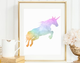 Regenbogen Einhorn Kunstdruck, Aquarell Kinderzimmer Dekor, magische Einhorn Wandkunst, Kinderzimmer druckbare, digitaler Download
