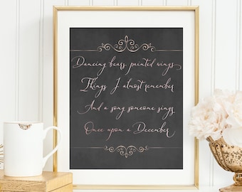 Once Upon a December Anastasia Print, Anastasia the Musical Broadway Quote, Printable Wall Art, Digital Download