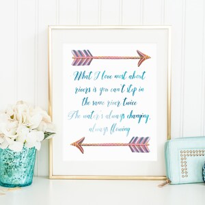 Pocahontas print, digital download, just around the riverbend, river print, printable wall art, arrow print, watercolor print