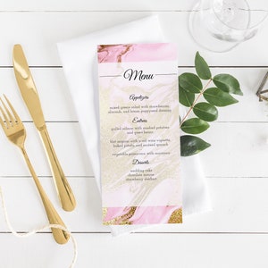 Pink and gold marbled wedding menu template, editable wedding menu template, digital download, DIY wedding, glam wedding