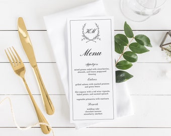 Monogram Wreath Wedding Menu Template: DIY Editable Menu Card (Digital Download)