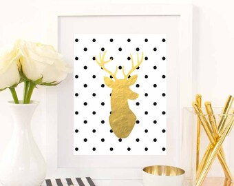 Gold Foil Deer Print: Polka Dot Wildlife Art (Digital Download)